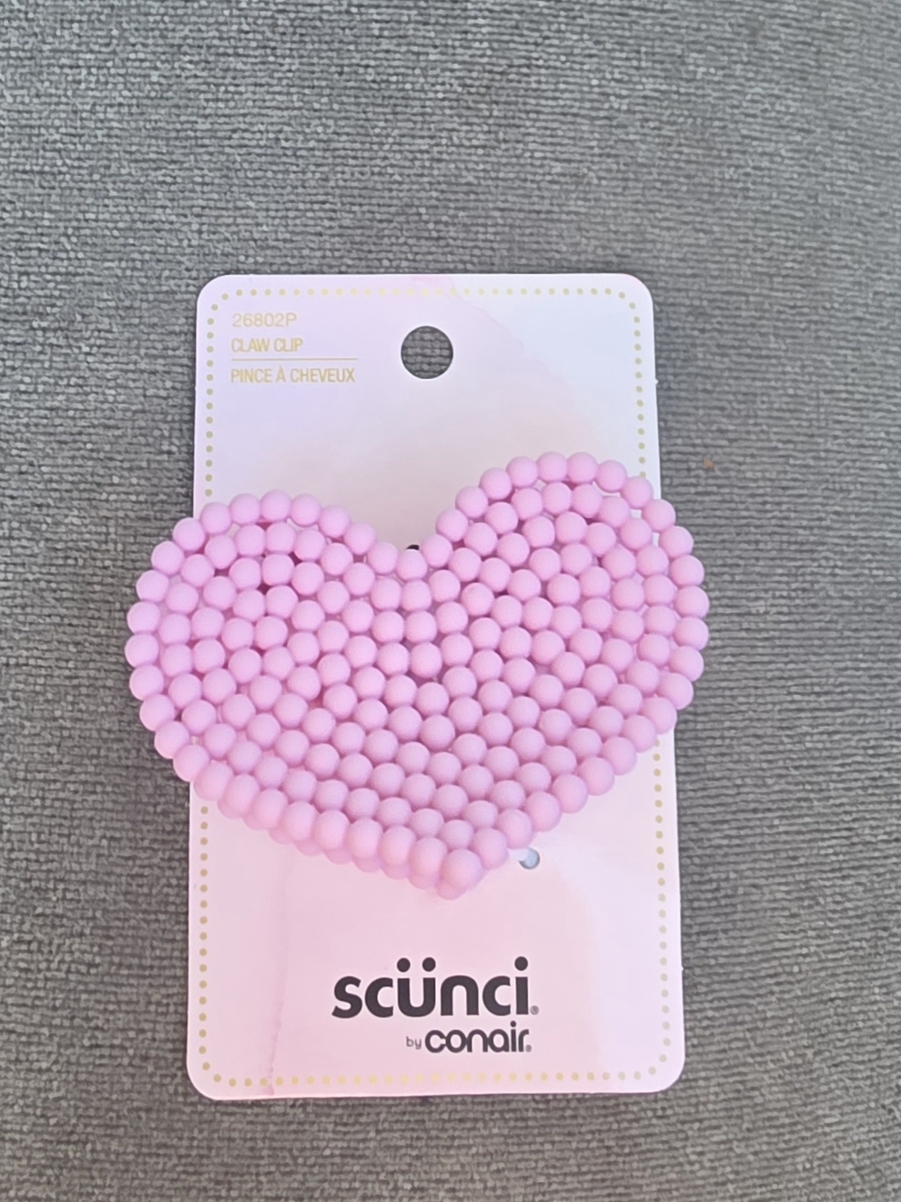 Scünci Matte Pink Heart Beaded Claw Clip BNIB